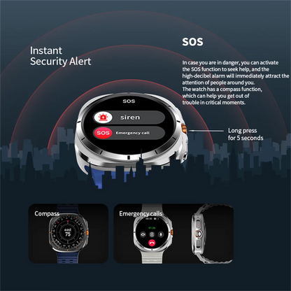 SOS Watch 7 Ultra GPS Compass Smart Watches Outdoor Sports BT Call Smartwatch Men Women IP68 Waterproof 3D Menu Health Monitor