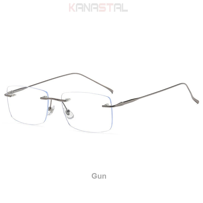 Men Rimless Prescription Glasses Reading Myopia Optical Lenses Eyewear Women Blue Light Blocking Titanium Metal Eyeglasses Frame