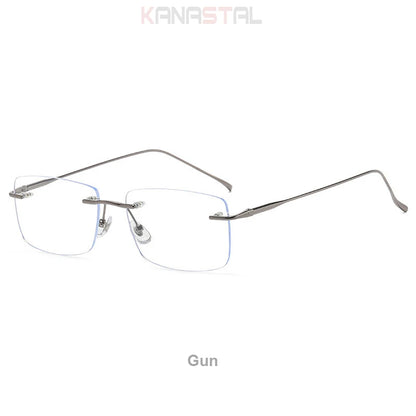 Men Rimless Prescription Glasses Reading Myopia Optical Lenses Eyewear Women Blue Light Blocking Titanium Metal Eyeglasses Frame
