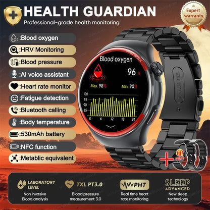 2025 NEW AI Medical Diagnosis Blood glucose Smart Watch Blood pressure NFC Heart rate Bluetooth Call SOS Health Smartwatch Men