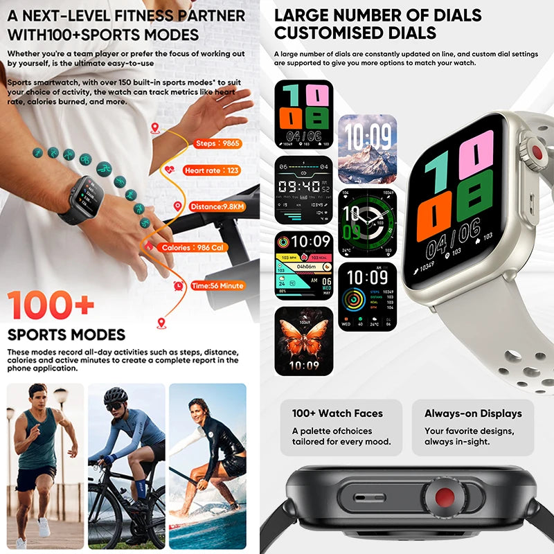 2025 New 1000mAh Long Battery Life Smartwatch Men Bluetooth Call Waterproof 1.83 inch Full Touch Fitness Sport Smart Watch Women