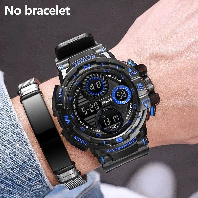 Black Digital Watch for Men Sports Watches Waterproof Outdoor Chronograph Hand Clock G Infantry Shock Student Wristwatch