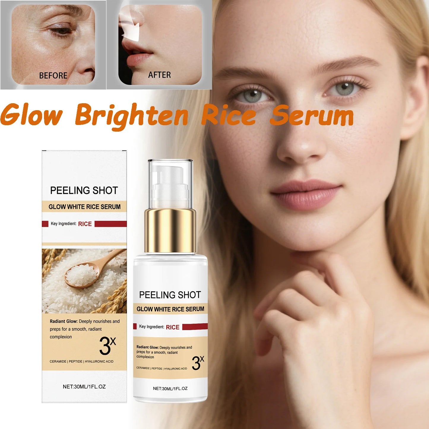 Glow Brightening Rice Essence Moisturizing Nourishing Even Skin Tone Improves Dullness Oil-Control Brightening Serum Skincare