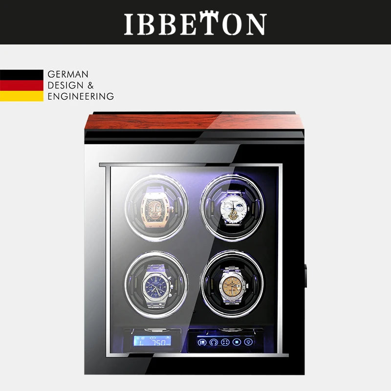 IBBETON High Quality Watch Winder for 2 4 6 9 Slot Automatic Watches with Mabuchi Motor LCD Touch Screen Wooden Watch Safe Box