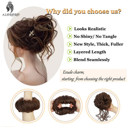 Synthetic Hair Bun Messy Scrunchies Hairpiece Elastic Chignon With Elastic For Women Donut Bun Ponytails Blonde Black Brown