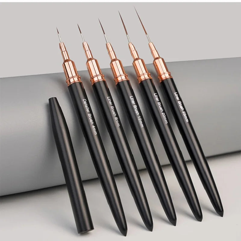 Black Nail Art Liner Brushes 5Sizes Painting Nail Design Pen /8/12/20/25mm Drawing Tool for Long Lines Thin Details Manicure Pen