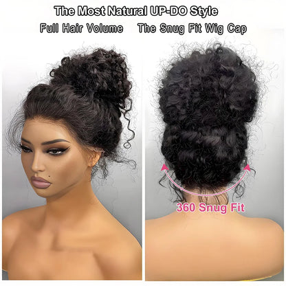 250 Density HD Invisi Strap 360 Full Lace Frontal Kinky Curly Wig 30 inch Black Human Hair Drawstring Snug Water Wig Glueless