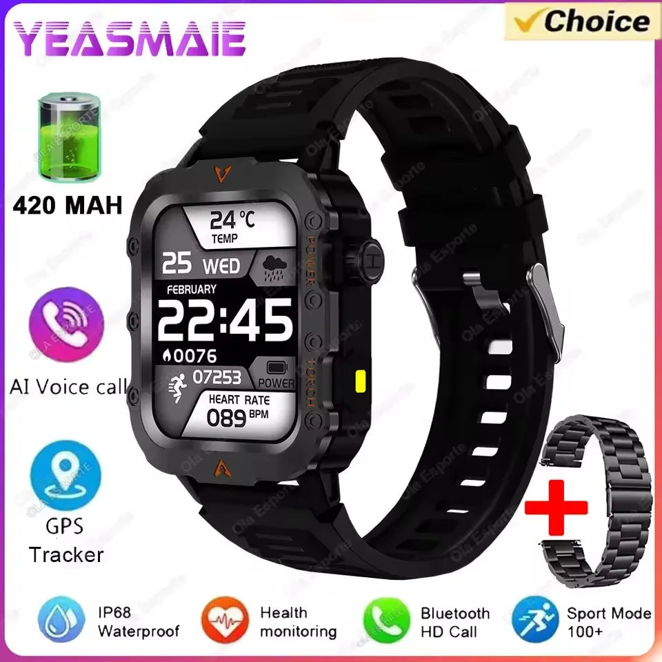 Military Smart Watch Men Waterproof Outdoor Sport Tracker LED Flashlight Bluetooth Call Men Smartwatch Android iOS