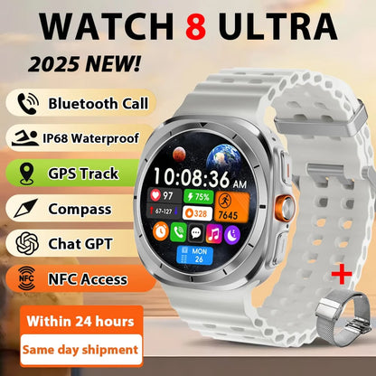 2025 New Watches 8 Ultra GPS Track Smart Watch Men Amoled Screen Heart Rate BT Call NFC Sports IP68 Waterproof Smartwatch Woman
