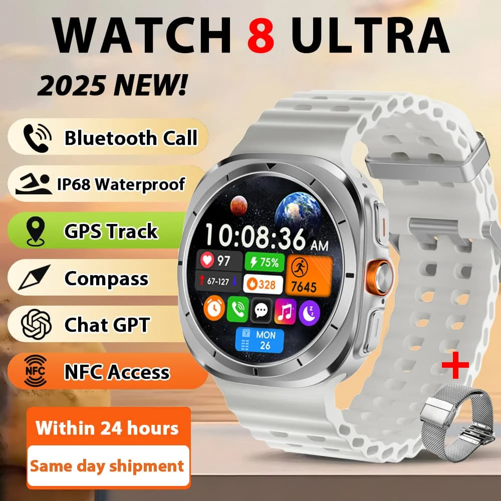 2025 Original HD8 Ultra Smart Watch Man Waterproof Watches BT Call Map Compass 1.46" AMOLED HD Screen Smartwatch For Men Women