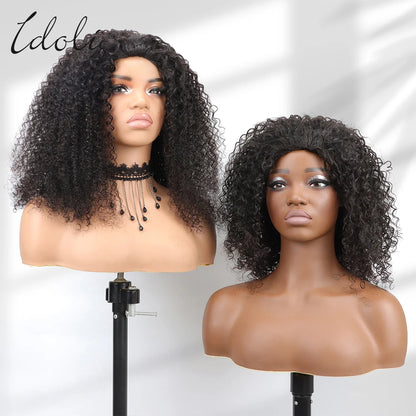 Kinky Curly Half Wig Human Hair 210% Density Wear Go Glueless Wigs 3 In 1 Half Wigs for Women Drawstring Seamless Flip Headband