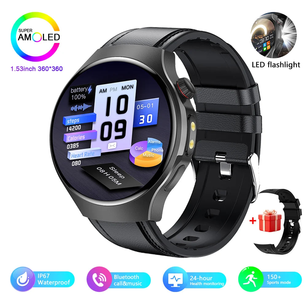 2025 New Outdoor Smartwatch Smart Watch Men Sports Fitness Model 1.53 HD AMOLED Screen LED Flashlight IP67 Waterproof Smartwatch