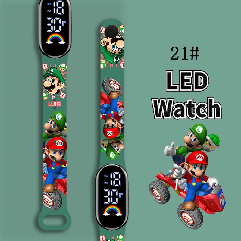 Mario Bros Children's Watches Action Figures Luigi Princess Peach Yoshi Bowser kids Sport Wristband Waterproof Digital Watch