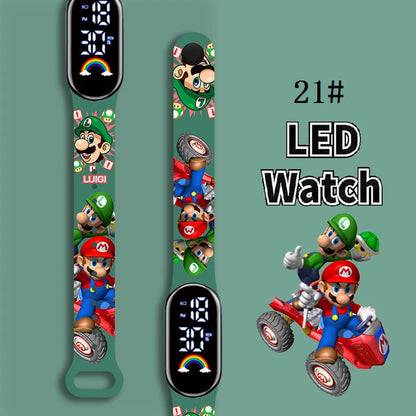 Mario Bros Children's Watches Action Figures Luigi Princess Peach Yoshi Bowser kids Sport Wristband Waterproof Digital Watch