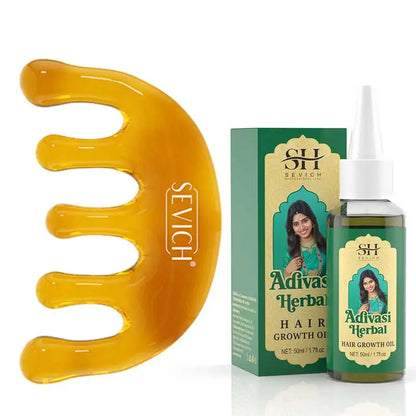 Sevich India Herbal Hair Growth Oil And Scalp Massager Comb Tool Set Ayurvedic Adivasi Fast Regrowth Thicken Serum Hair Growing