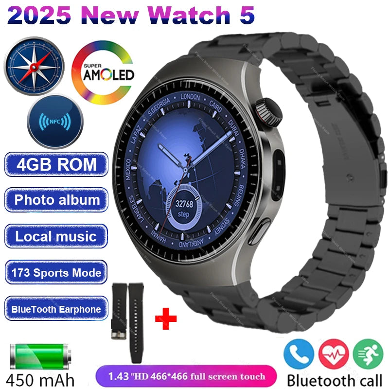 Original For Huawei Watch 5 Smartwatch 2025 Sensor Window AMOLED 4G ROM NFC Compass Clock Bluetooth Call Smart Watch Men Women