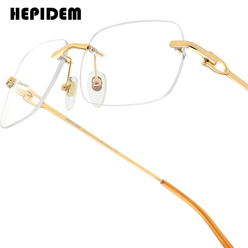 HEPIDEM Alloy Glasses Frame Men Luxury Famous Brand Design Retro Vintage Square Eyeglasses Rimless Spectacles Frameless Eyewear