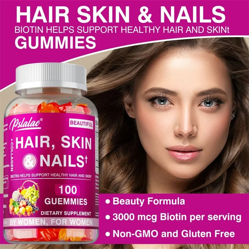 Hair Skin Nails Gummies - Increases Skin Elasticity, Skin Beauty, Promotes Hair Growth, Supports Healthy Hair, Skin, and Nails