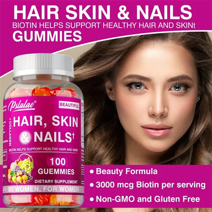 Hair Skin Nails Gummies - Increases Skin Elasticity, Skin Beauty, Promotes Hair Growth, Supports Healthy Hair, Skin, and Nails