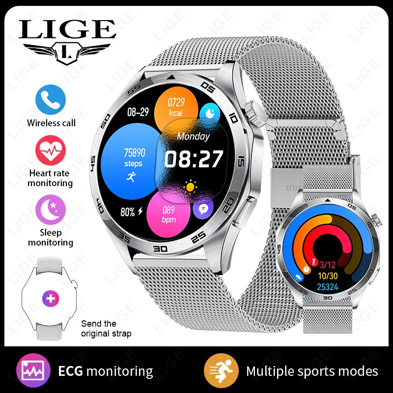 LIGE ECG Smart Watch Men 2024 Smartwatch Bluetooth Call Heart Monitor Band 1.50 HD Screen Sports Men’s Watches For Android ios