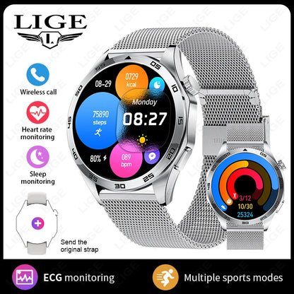 LIGE ECG Smart Watch Men 2024 Smartwatch Bluetooth Call Heart Monitor Band 1.50 HD Screen Sports Men’s Watches For Android ios
