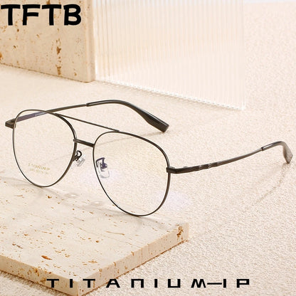 TFTB Titanium Fashion Pilot Men Glasses Ultra Light Flexible Trendy Women Eyewear Optical Prescription Eyeglasses Frame 142mm