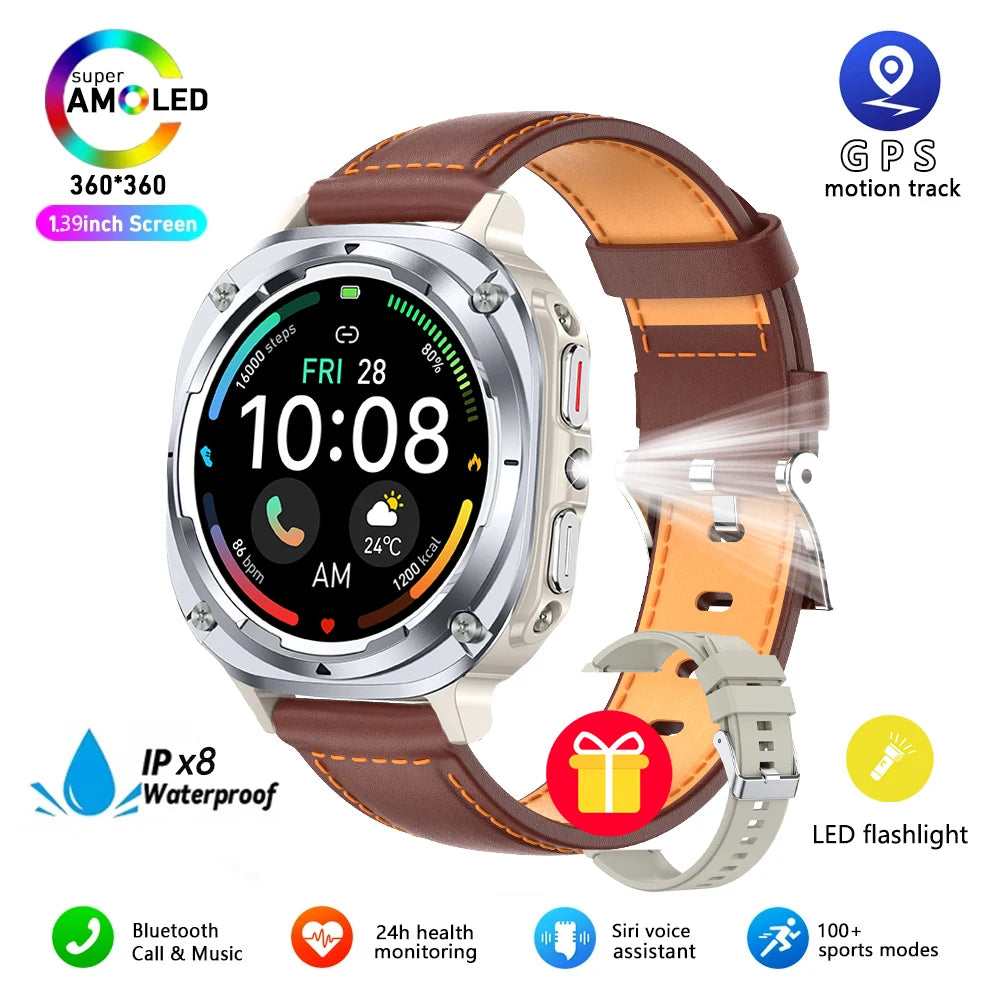 2025 New Watch 7 Ultra Men Smart Watch GPS Heart Rate Blood Oxygen Monitoring AMOLED Voice Call IPX8 LED Flashlight Smartwatch