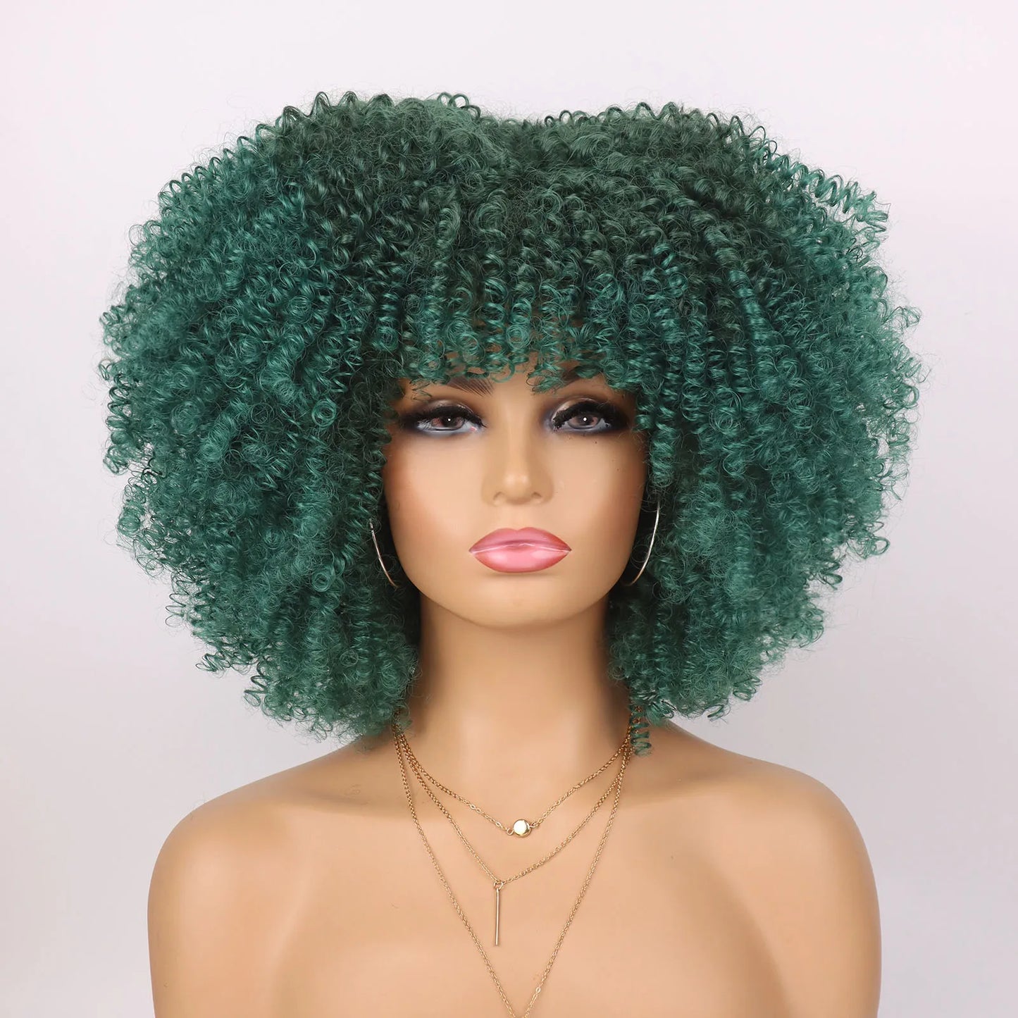 Tereshar Synthetic Short Curly Wigs for Black Women Afro Wig With Bangs Short Afro Kinky Curly Wig for Daily Party Wear