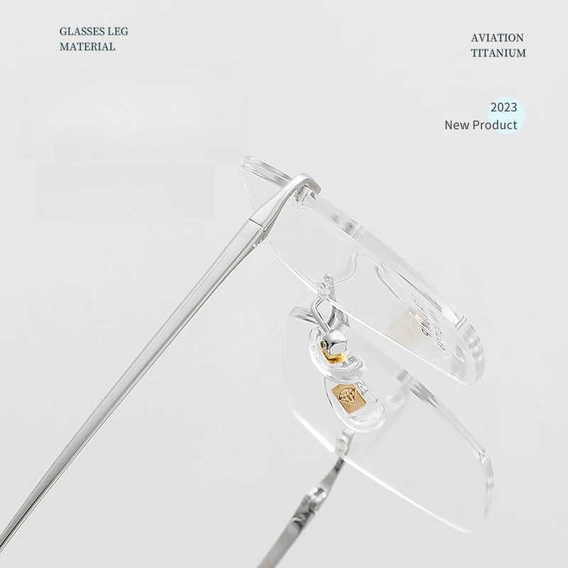 YIMARUILI Ultra-light Fashion Polygonal Luxury Myopia Eyewear Men Retro Pure Titanium Optical Prescription Rimless Glasses Women