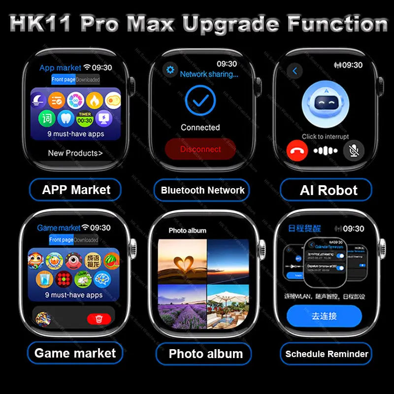 2025 New HK 11 Pro MAX Smart Watch Series 10 46mm AMOLED 4G ROM Bluetooth Call Network AI Robot Clock NFC Compass WatchMen Women