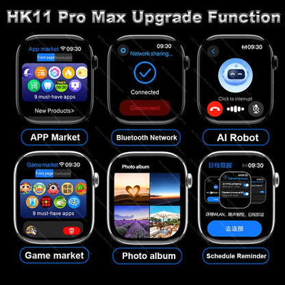 2025 New HK 11 Pro MAX Smart Watch Series 10 46mm AMOLED 4G ROM Bluetooth Call Network AI Robot Clock NFC Compass WatchMen Women