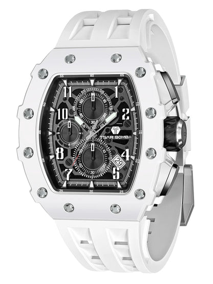 TSAR BOMBA Watch for Men Luxury Brand Tonneau Design Waterproof Clock Stainless Steel Wristwatch Fashion Rectangle Mens Watch