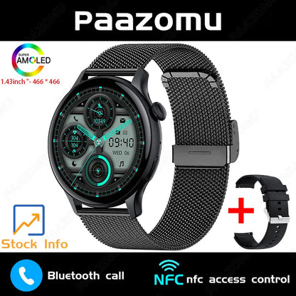 New Smart Watch Women 466*466 AMOLED Screen Always Display Time NFC Bluetooth Call Fashion IP68 Waterproof Sports Men Smartwatch