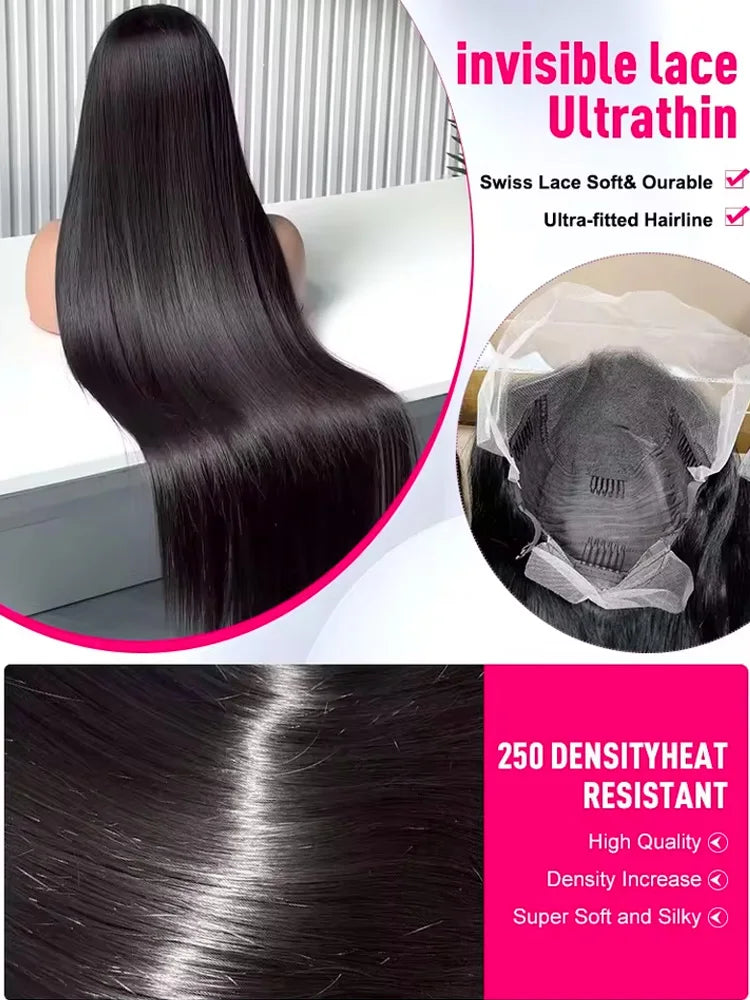 230 Density 30 40 Inch Bone Straight 13x6 HD Lace Frontal Wigs Preplucked 13x4  Lace Front Human Hair Wig Glueless 5x5 Closure