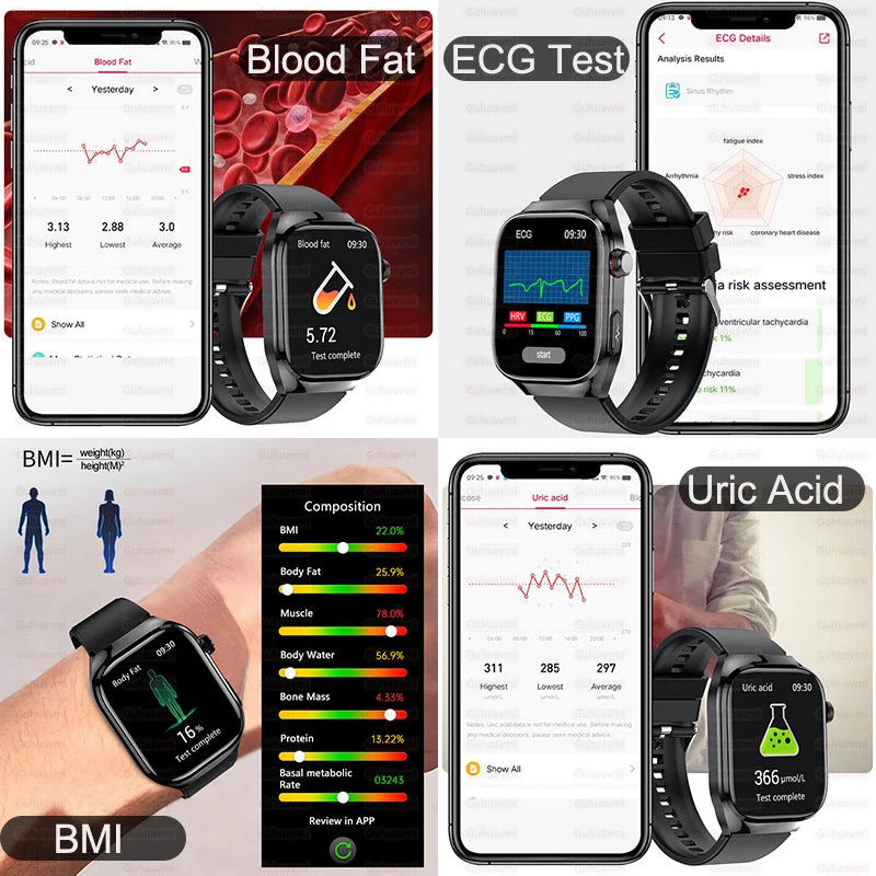 New Micro Physical Examination Five Organ Health Smartwatch Blood Pressure Uric Acid Body Fat Watches Bluetooth Call Smart Watch