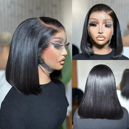 Short 13X4 Lace Front Bob Wig Human Hair Wigs Straight Frontal Bob Wig Glueless Wig Ready To Wear Go Machine Made Wig With Bangs