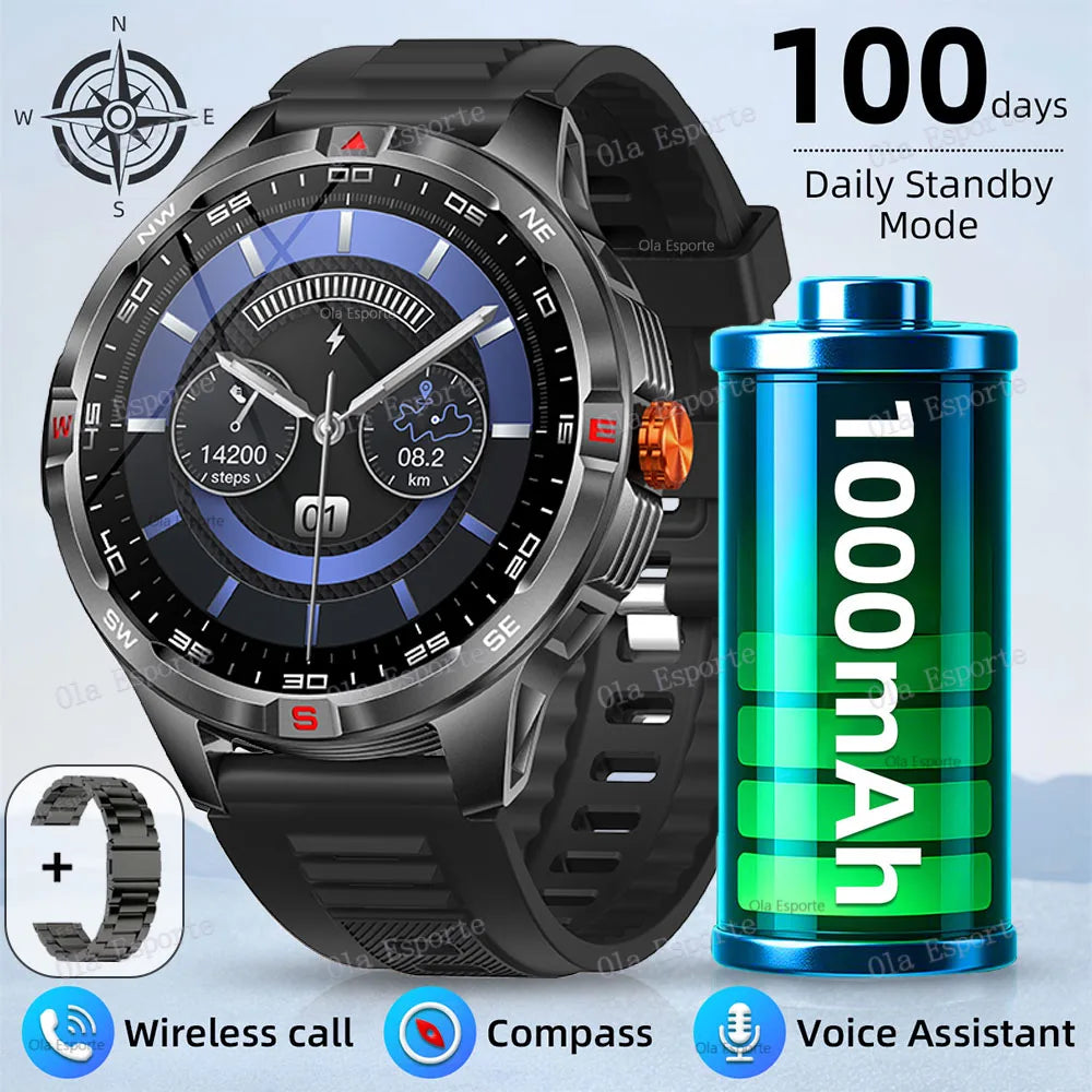 T-Rex 3 Military 1000mAh Battery Smart Watch 10ATM Waterproof GPS Track Compassr Bluetooth Call AMOLED Men Swim Sport Smartwatch