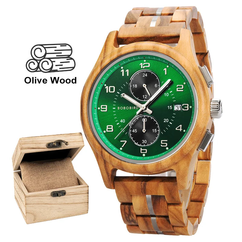 BOBO BIRD Men Watches 44mm Luxury Quartz Watch Lightweight Wooden Case and Straps Watches for Casual Support Customize Gift Box