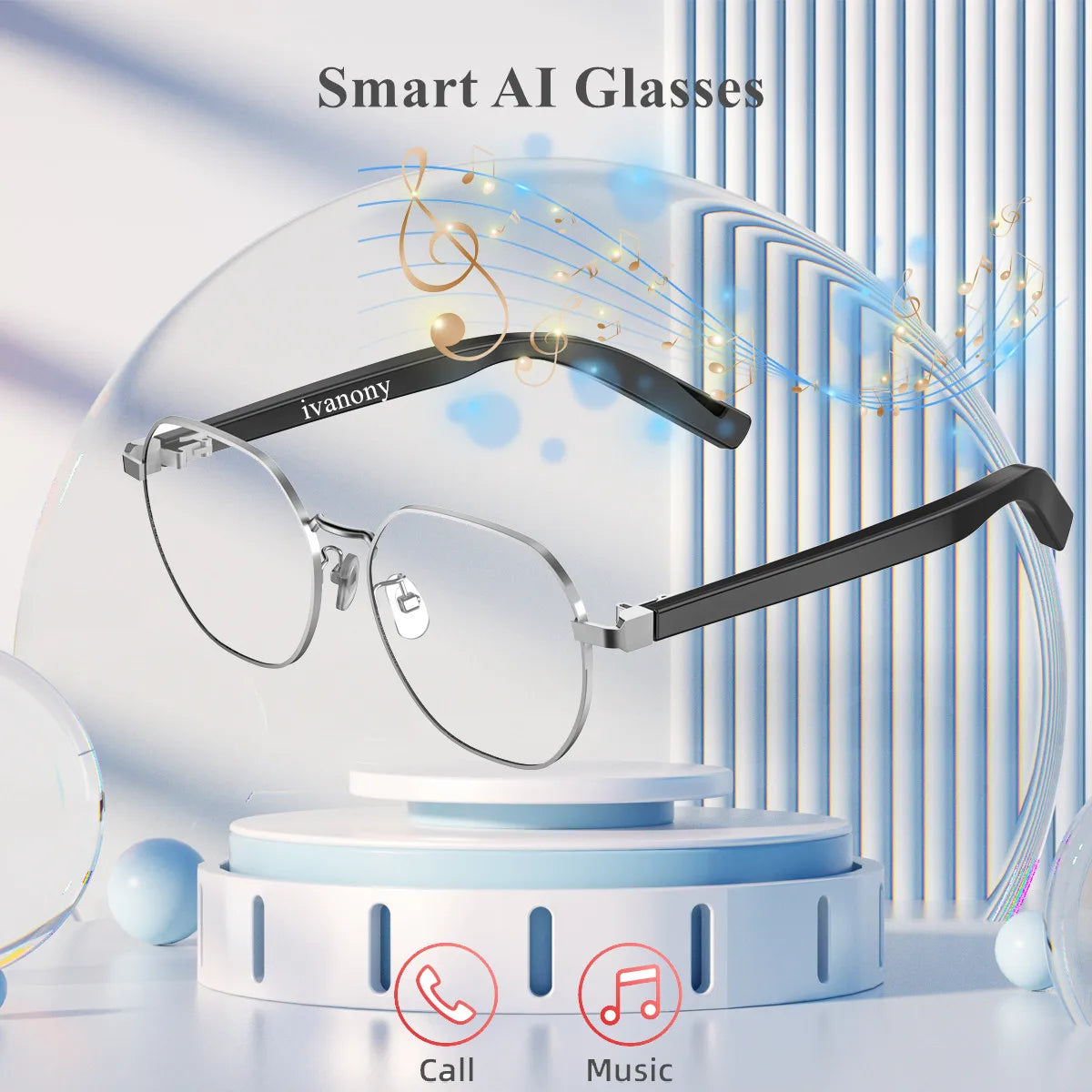 Bluetooth Smart Glasses Voice Assistant Answer Call Remote Control Camera Translate Language Smart Eyeglasses for Studying