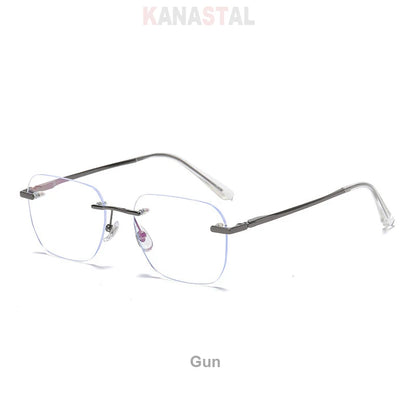Men Titanium Rimless Eyeglasses Frame Blue Light Blocking Glasses Women Anti Fatigue Lenses Prescription Myopia Reading Eyewear