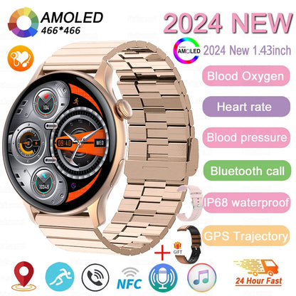 2024 New NFC Smart Watch Women 1.43 Inch AMOLED 466*466 HD Screen Always Display Sport Watch Women Bluetooth Call GPS Smartwatch