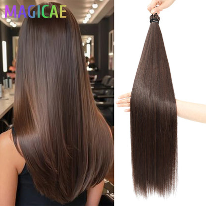 28 Inches 3PCS Ariel Straight Crochet Braids White Silver Gray 56A# Ombre Brown Braiding Bundles High Temperature Synthetic Hair