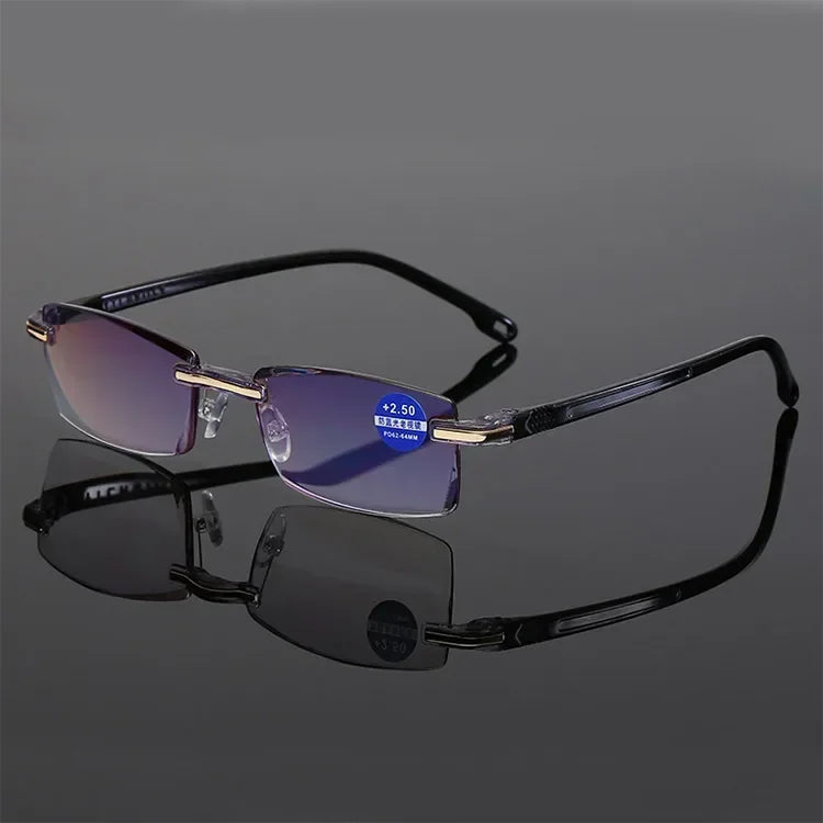 Men Blue Light Blocking Reading Glasses Women Dimond Cutting Rimless Eyeglasses Frame Anti Fatigue Hyperopia Presbyopic Eyewear