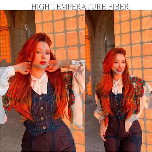 Copper Ginger Orange Body Wave Synthetic Hair Extensions for Women Cosplay Party Body Wave Hair Bundles Heat Resistant Fiber