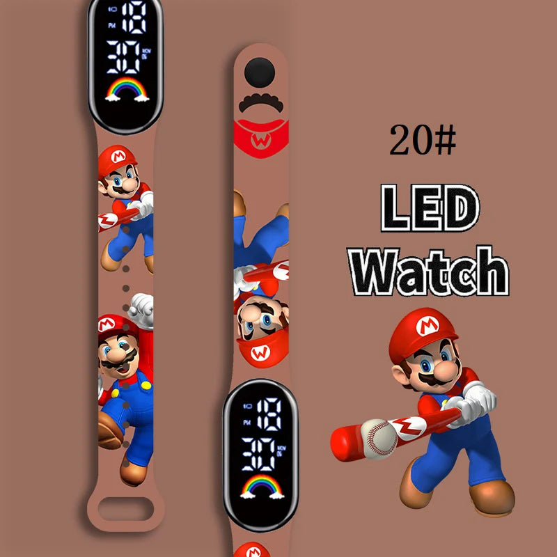 Mario Bros Children's Watches Action Figures Luigi Princess Peach Yoshi Bowser kids Sport Wristband Waterproof Digital Watch