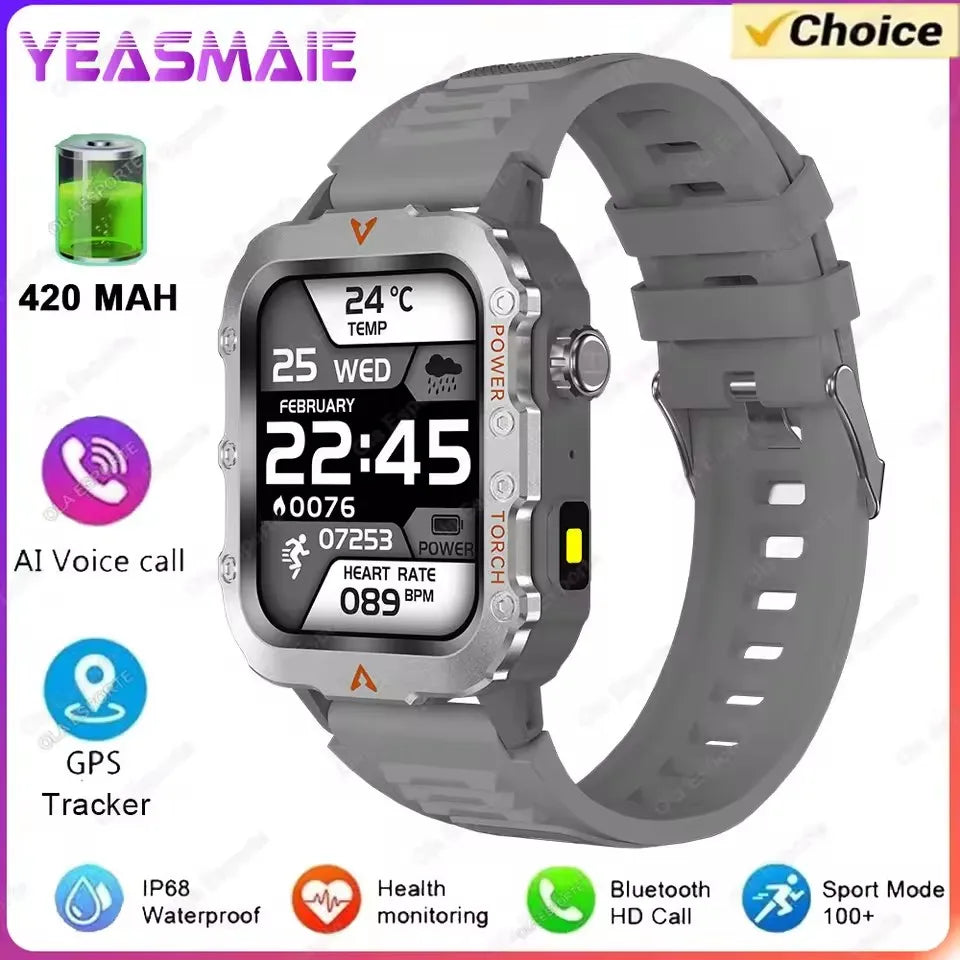Military Smart Watch Men Waterproof Outdoor Sport Tracker LED Flashlight Bluetooth Call Men Smartwatch Android iOS