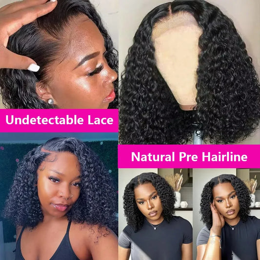 100% Human Hair Loose Deep Wave Short Bob wigs Human Hair 13x4 Transparent Lace Front Wig 16 Inches 200 Density Vietnamese wig