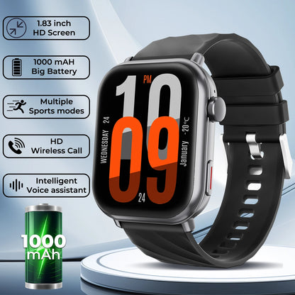 Smart Watch 2025 1.83-inch Screen 1000mAh Large Battery Capacity Bluetooth Calling 100+ Sport Modes Men Women Smartwatch Gifts