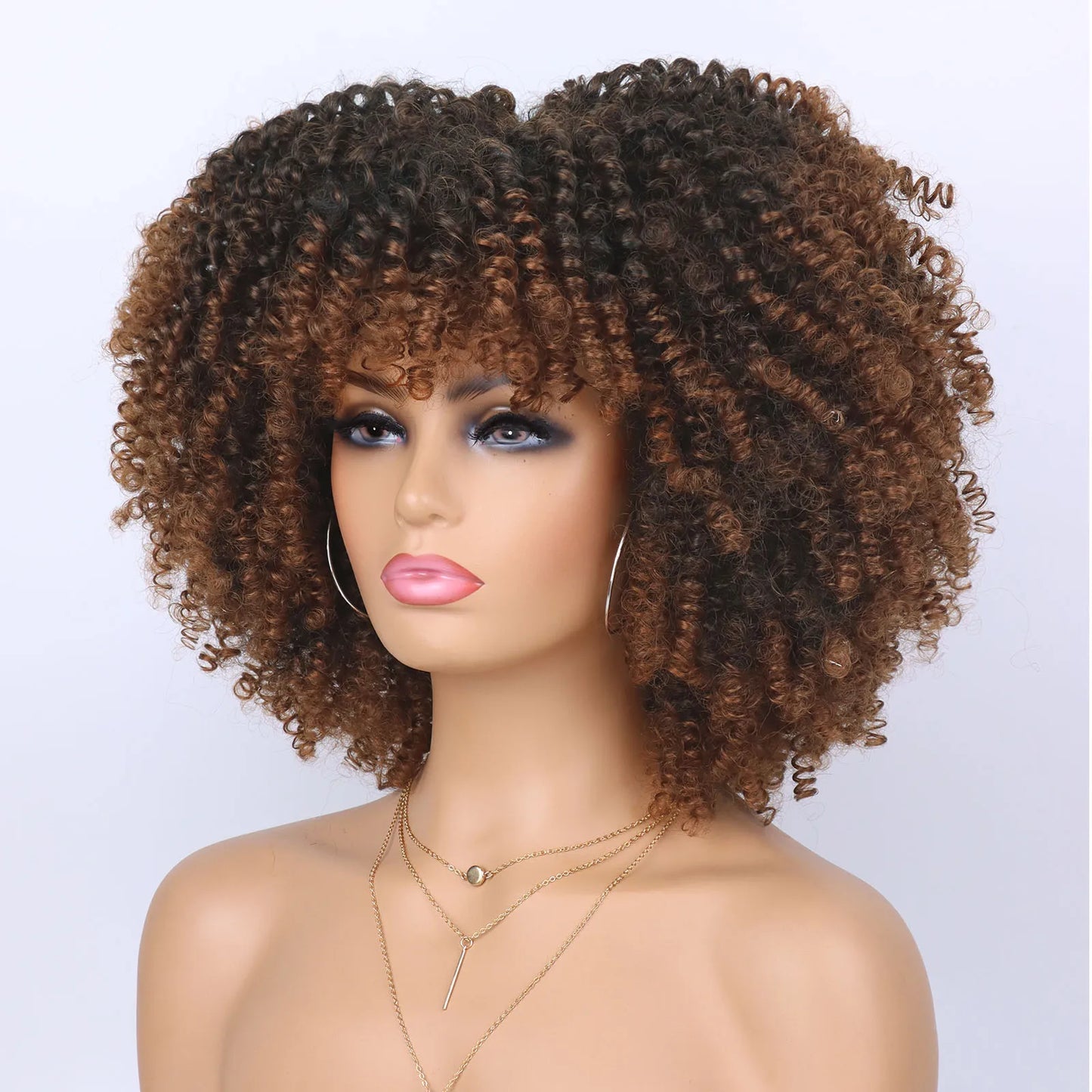 Tereshar Synthetic Short Curly Wigs for Black Women Afro Wig With Bangs Short Afro Kinky Curly Wig for Daily Party Wear