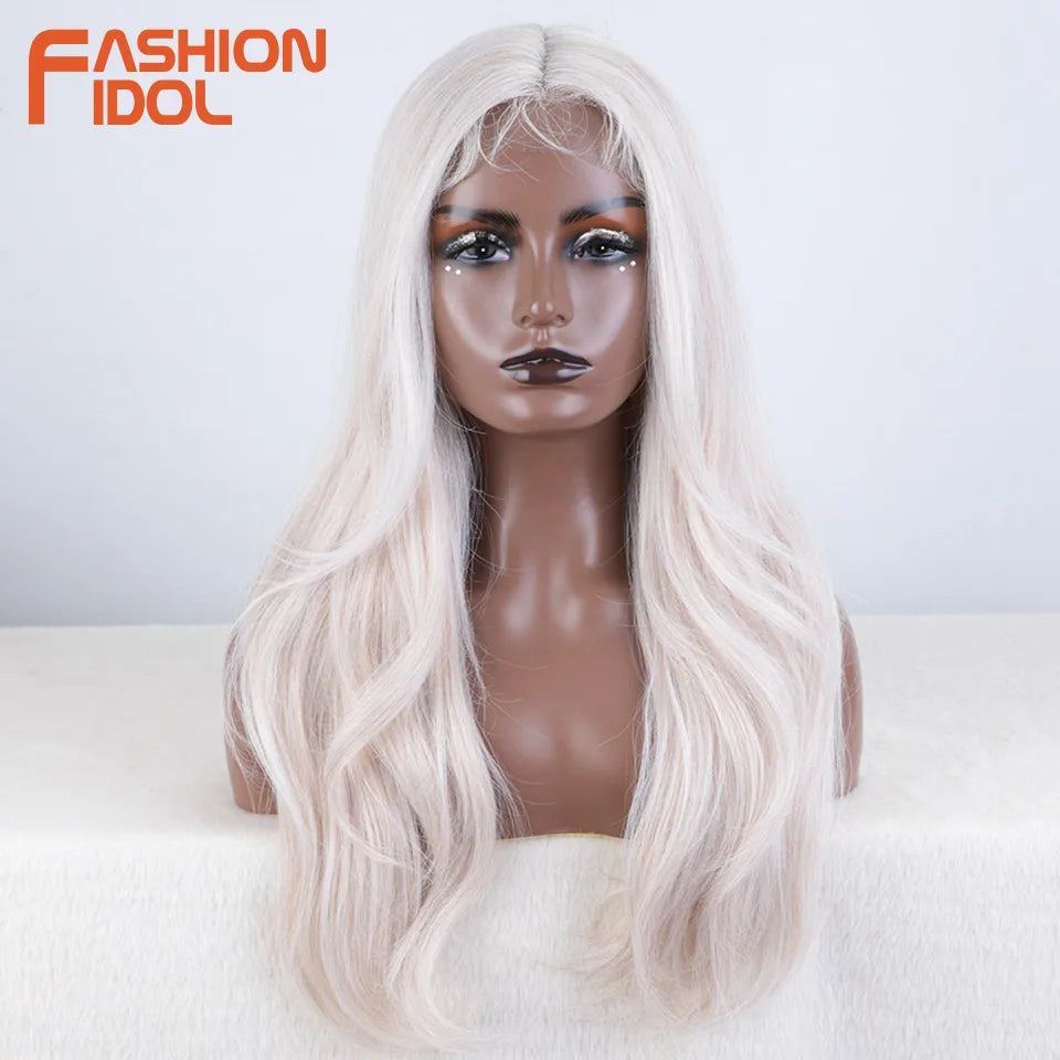 FASHION IDOL 24 inch Lace Front Wigs For Women Synthetic Wigs With Baby Hair Wigs Ombre Brown Blonde Straight Lace Wigs Cosplay
